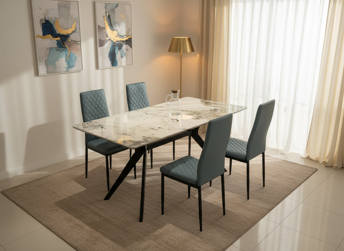 San Diego Marble Top Dining Table with Emily Leather Chairs - Image 3