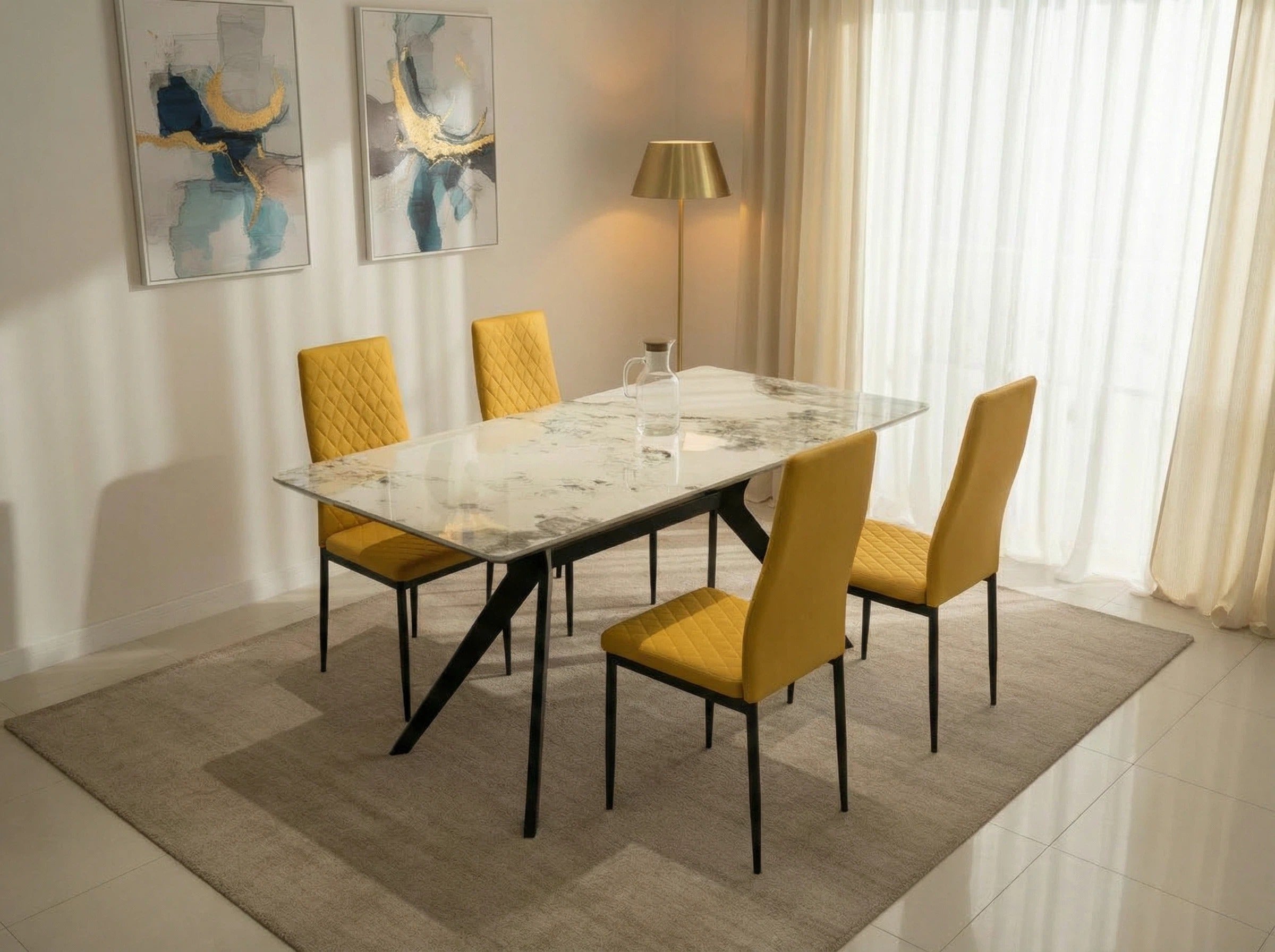 San Diego Marble Top Dining Table with Emily Leather Chairs - Image 4