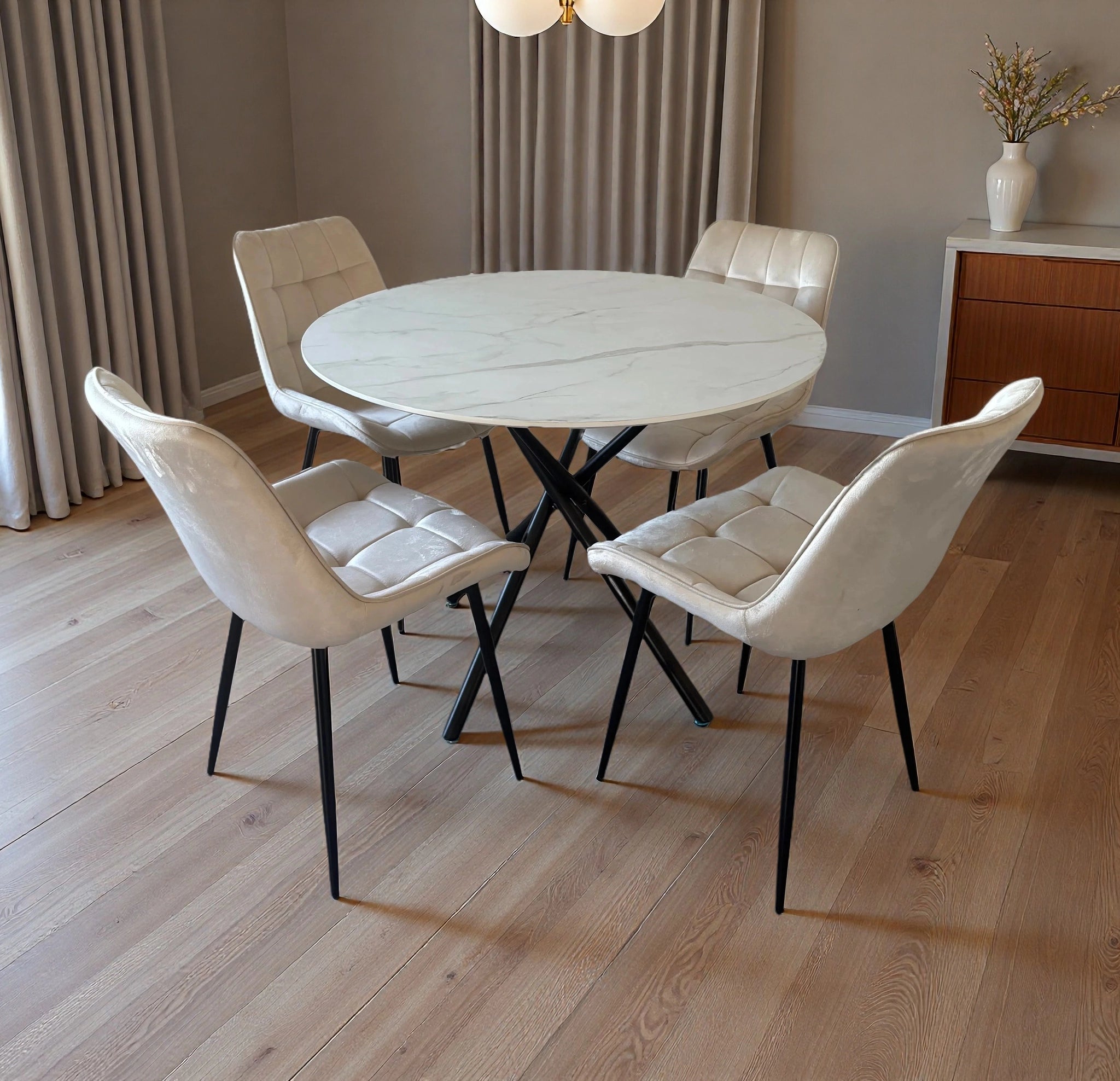 Seattle Dining Table with 4 Erica Velvet Chairs - Image 15