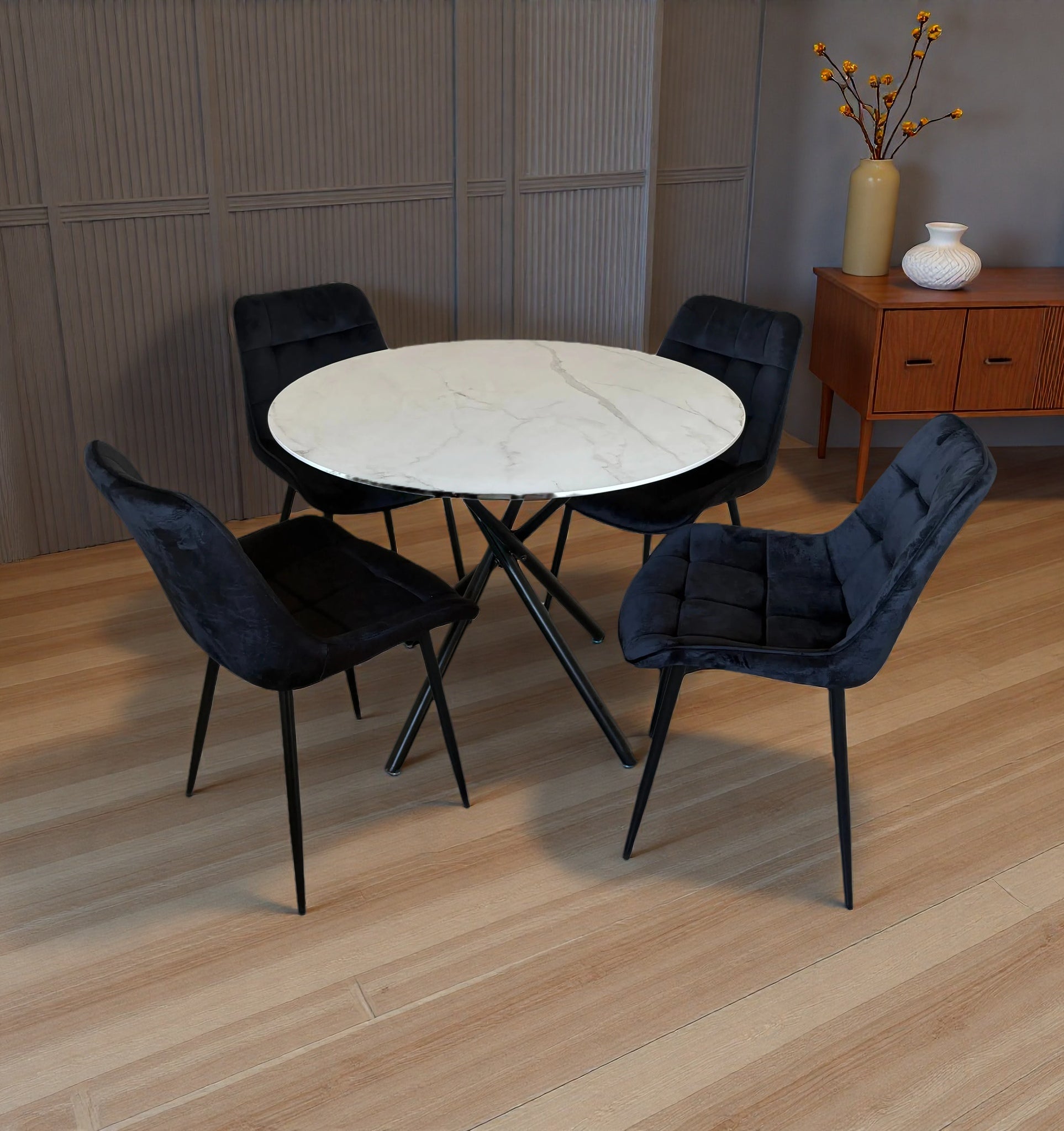 Seattle Dining Table with 4 Erica Velvet Chairs - Image 2