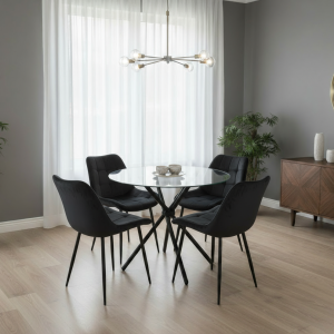 New York Dining Table with 4 Erica Velvet Chairs