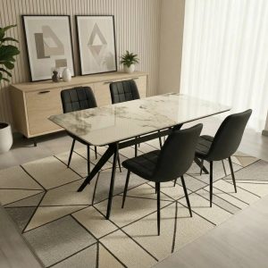 San Diego Marble Top Dining Table with Erica Velvet Chairs