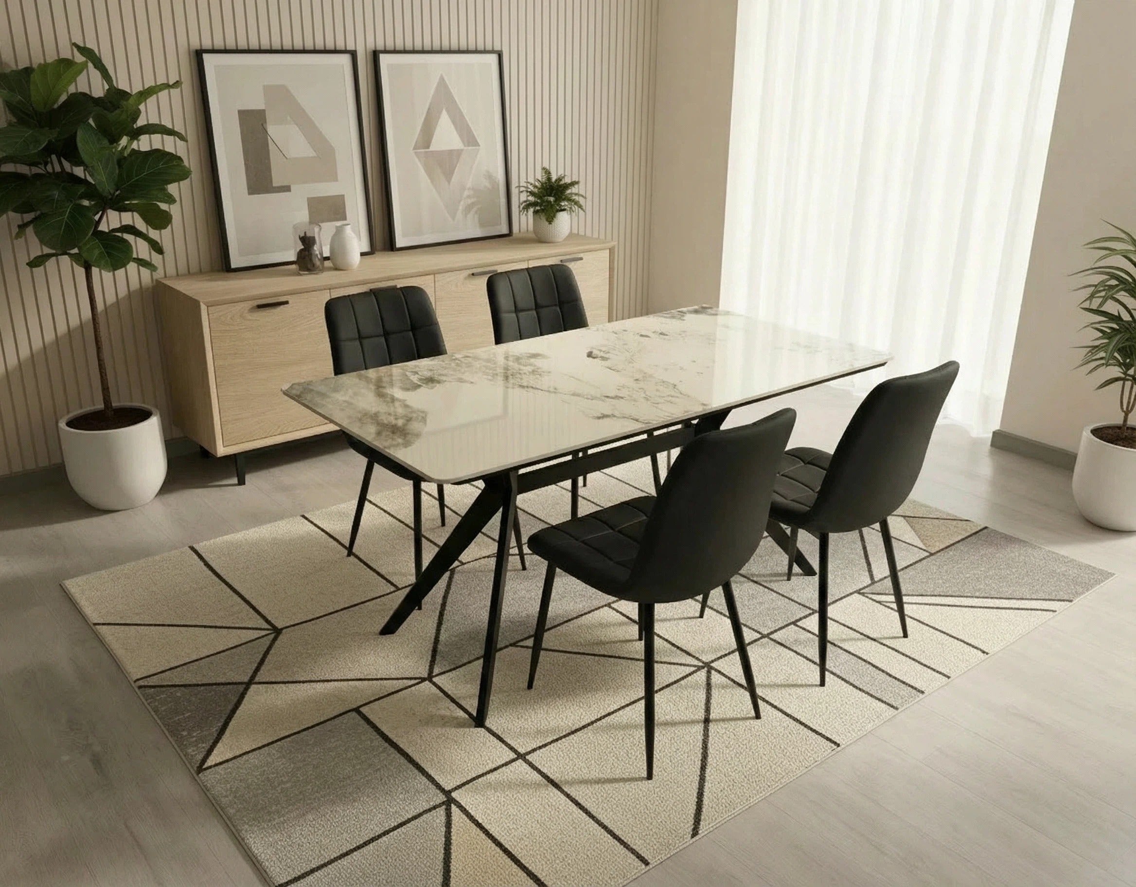 San Diego Marble Top Dining Table with Erica Velvet Chairs