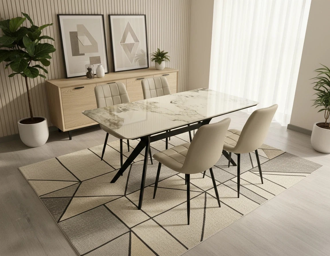 San Diego Marble Top Dining Table with Erica Velvet Chairs - Image 2