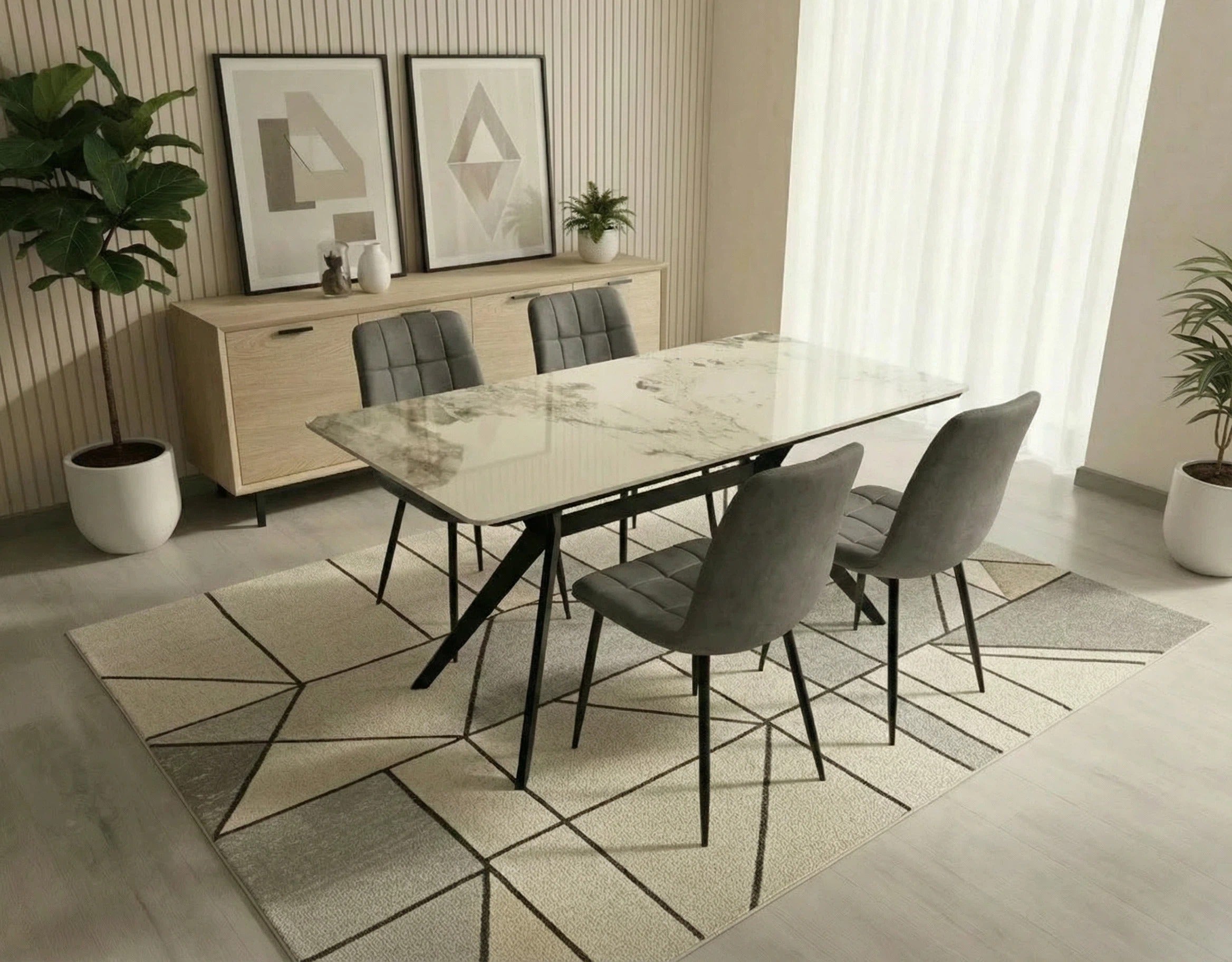 San Diego Marble Top Dining Table with Erica Velvet Chairs - Image 3