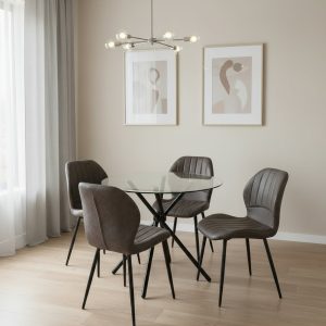 New York Dining Table with 4 Jaydn Leather Chairs