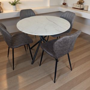 Seattle Dining Table with 4 Jaydn Leather Chairs