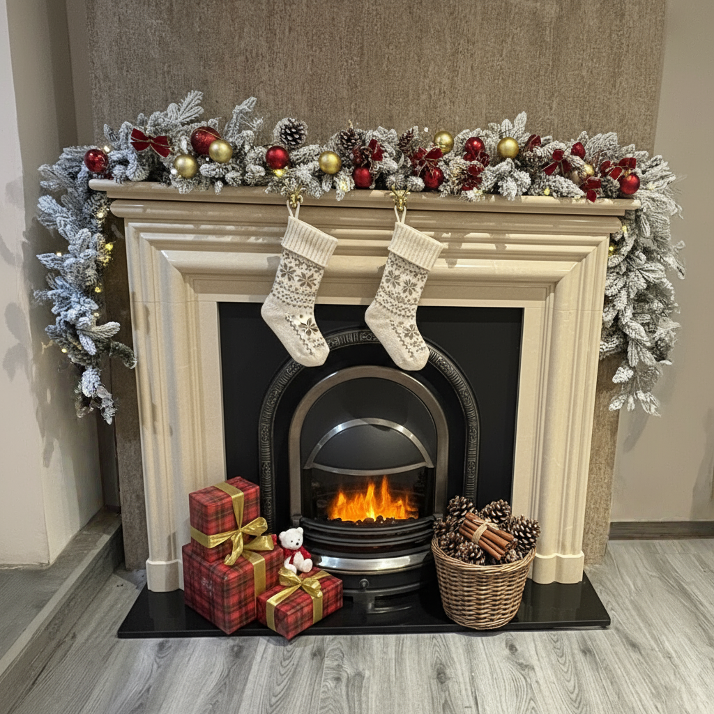 270cm Premium Mixed branch prelit Snow filled Christmas Garland - with timer - Image 5