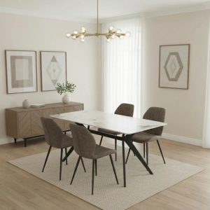 San Diego Marble Top Dining Table with Jaydn Leather Chairs