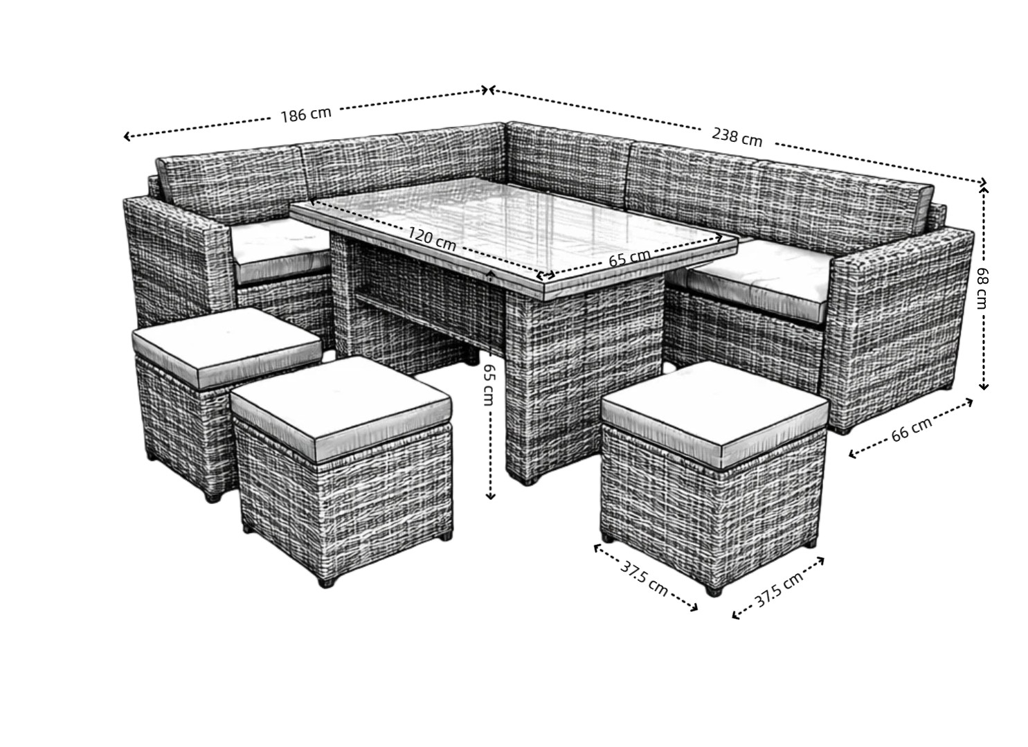 The Derwentwater Grey 9 Seat Corner Rattan Dining Set - Rising Table - Image 4