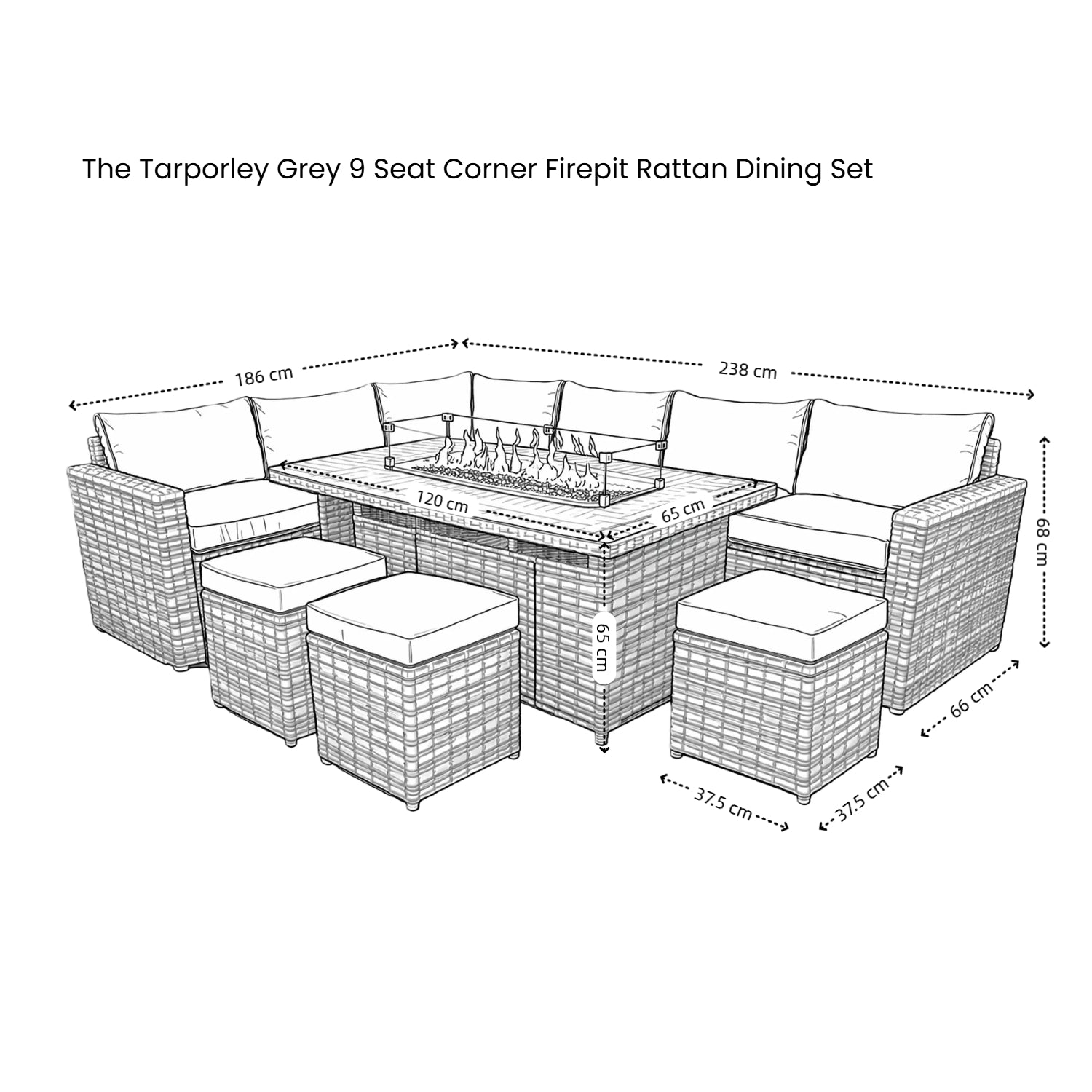 The Tarporley Grey 9 Seat Corner Firepit Rattan Dining Set - Image 9