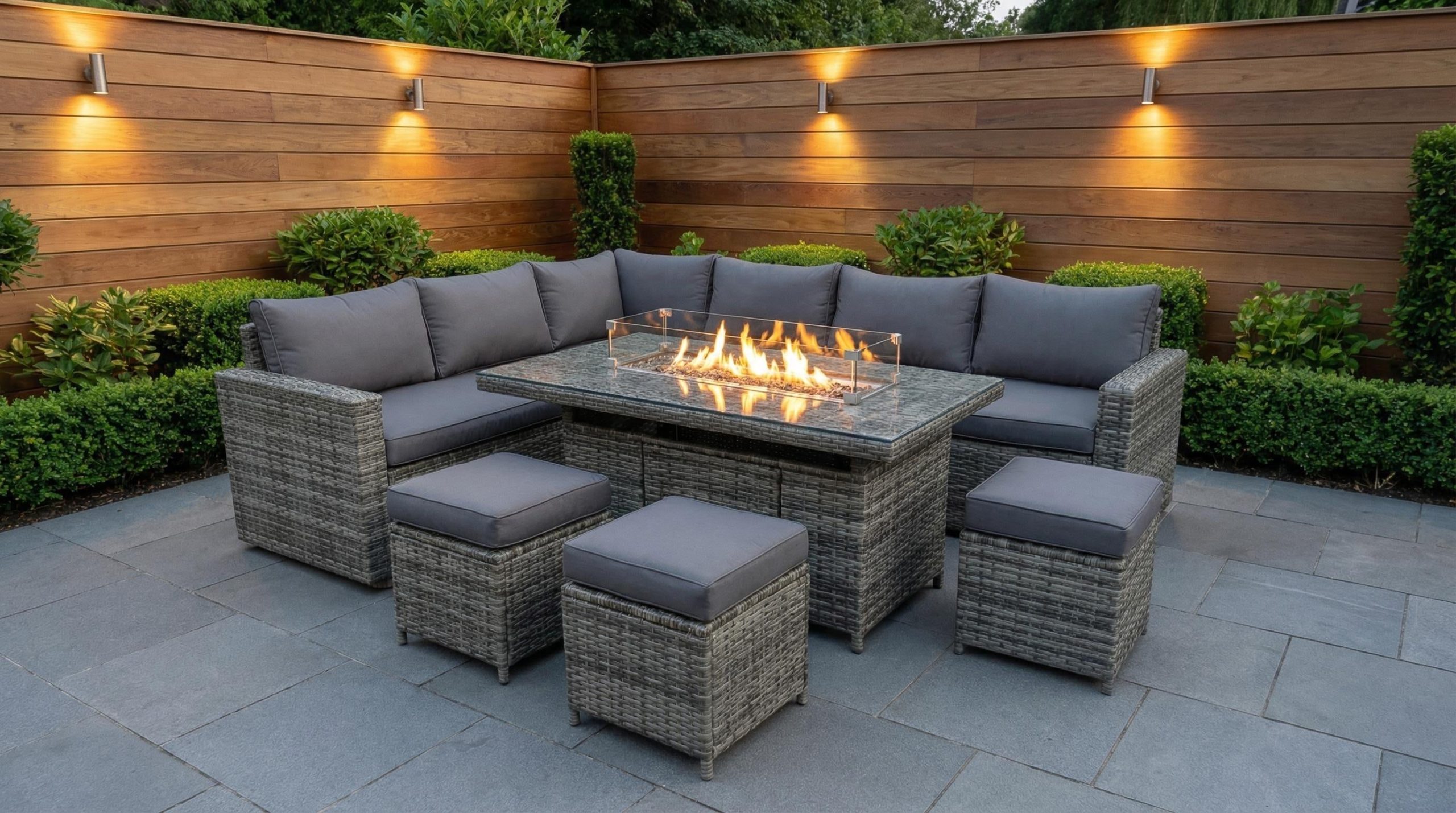 The Tarporley Grey 9 Seat Corner Firepit Rattan Dining Set - Image 2