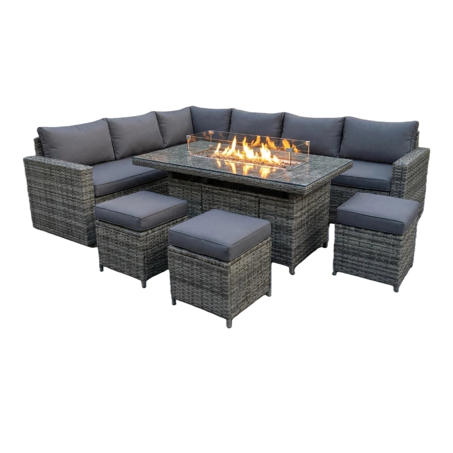 The Tarporley Grey 9 Seat Corner Firepit Rattan Dining Set - Image 4