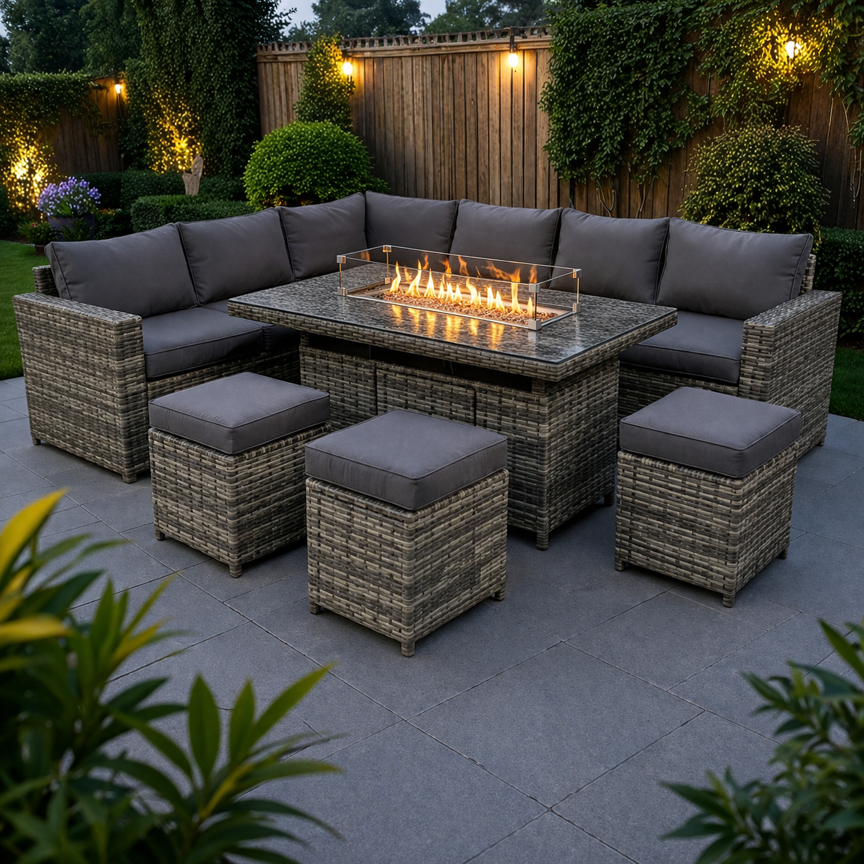 The Tarporley Grey 9 Seat Corner Firepit Rattan Dining Set - Image 3