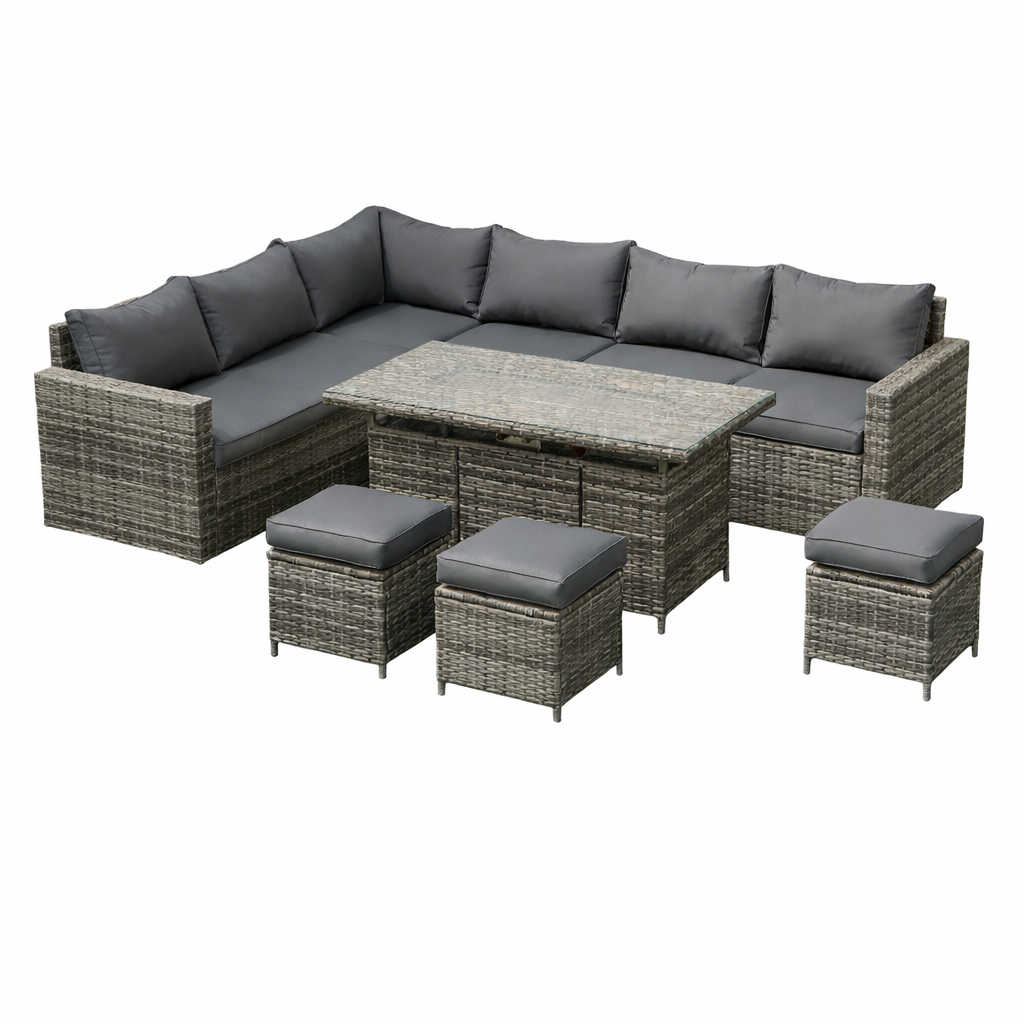 The Tarporley Grey 9 Seat Corner Firepit Rattan Dining Set - Image 5