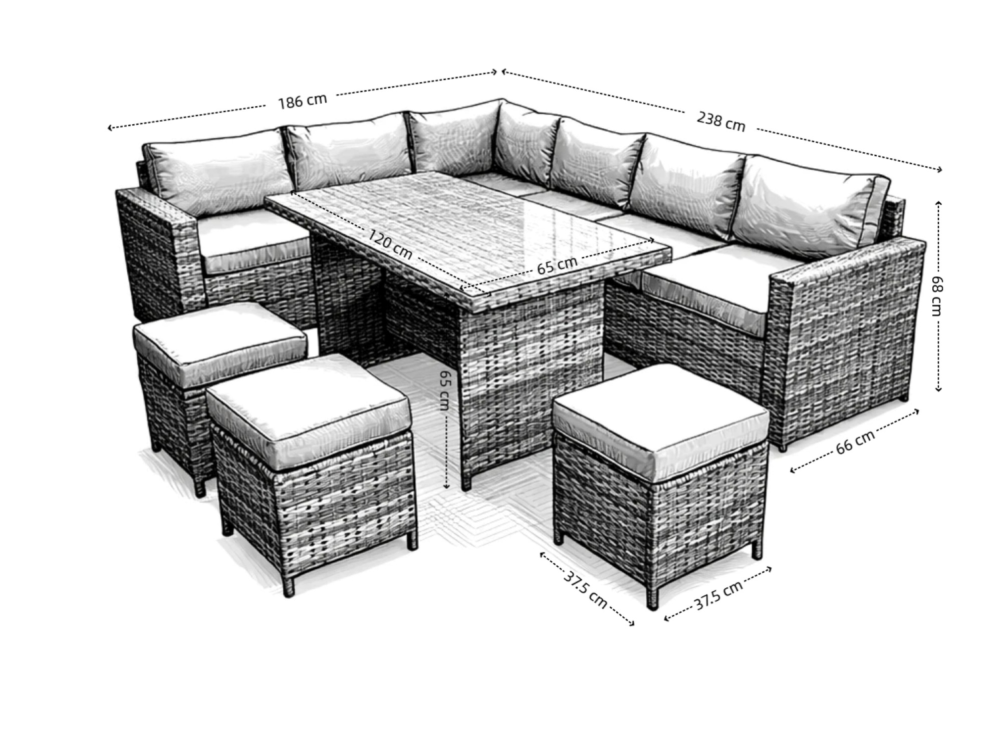 The Derwentwater Grey 9 Seat Corner Rattan Dining Set - Fixed Table - Image 5