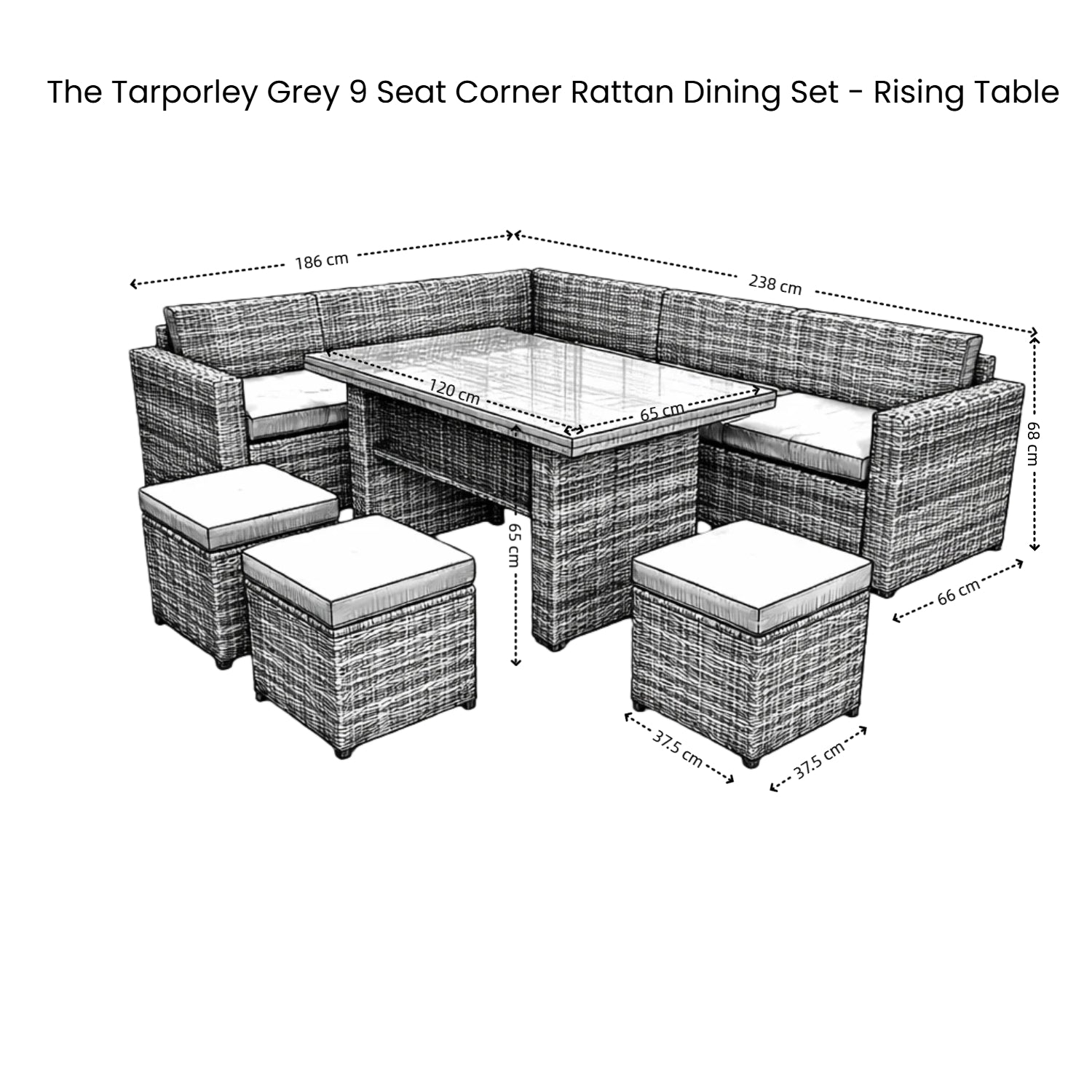 The Tarporley Grey 9 Seat Corner Rattan Dining Set - Rising Table - Image 9