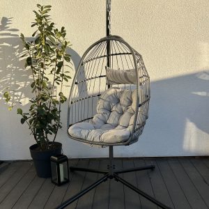 Azura Hanging Egg Chair - Swing Pod Egg Chair - Large with deep Grey Cushions