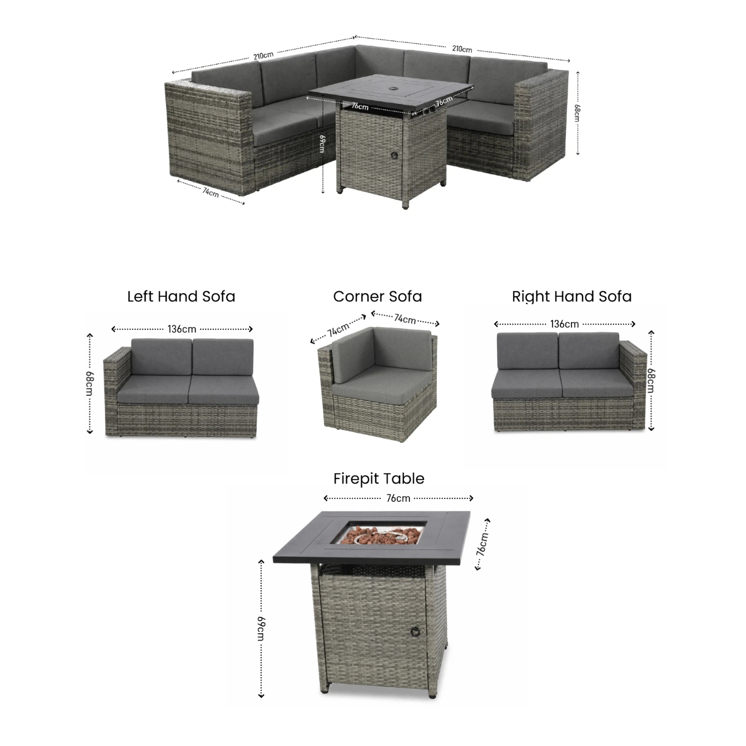 The Haweswater Grey 5-Seat Fire Pit Garden Set - Image 10
