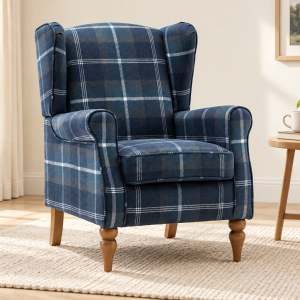 The Florence Wingback Chair – Navy Tartan