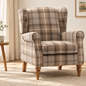 The Freya Wingback Chair – Natural Tartan