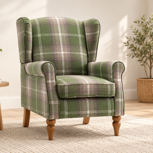 The Florence Wingback Chair – Sage Tartan